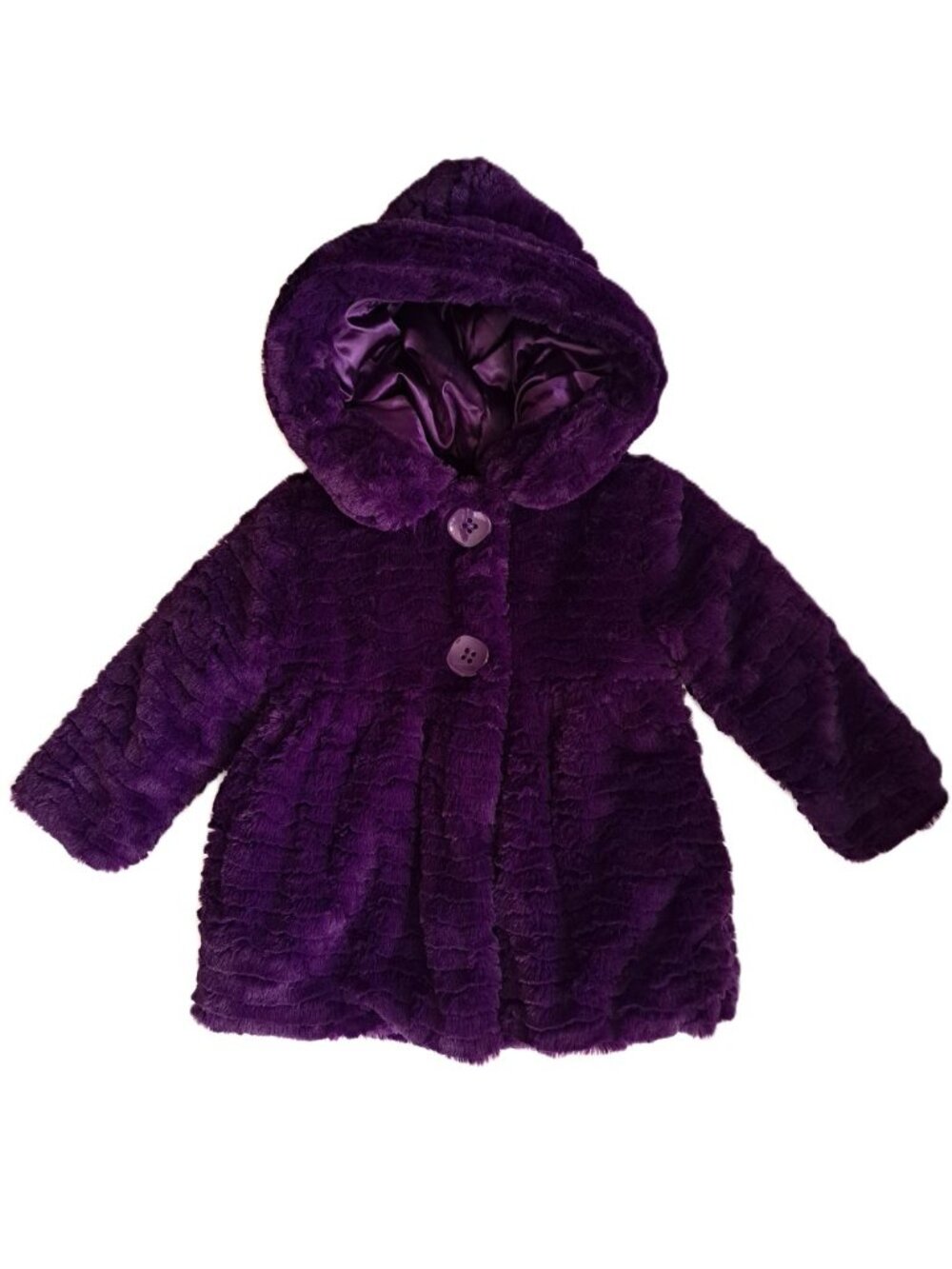 Pistachio Kids Purple Faux Fur Reversible Hooded Coat Jacket Girls Size 3T EUC